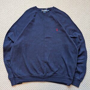 Polo Golf Ralph Lauren Crew Neck Sweater Made in USA 100% Cotton Size Large Blue